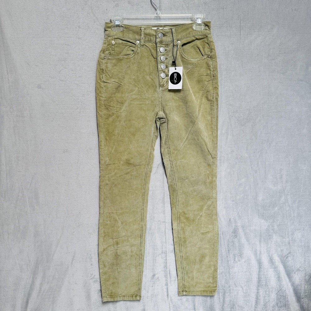 Free People Pants Womens 26 Green Corduroy High Rise Button Fly Ankle Skinny